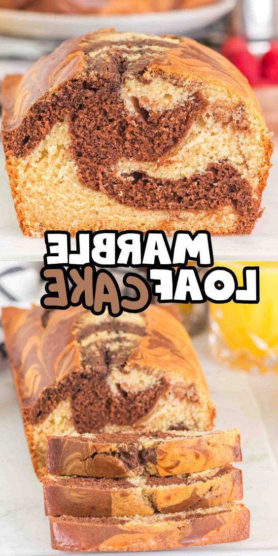 Μαρμαρωτό Κέικ 19 Ένα απολαυστικό μαρμπλ κέικ με στροβιλισμούς σοκολάτας και βανίλιας, κομμένο με μαεστρία και όμορφα τοποθετημένο σε μια παρθένα λευκή επιφάνεια. Το κείμενο στην εικόνα αναγράφει με υπερηφάνεια "Marble Loaf Cake".