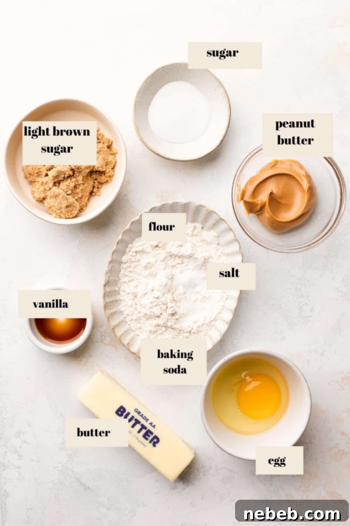 ingredients needed for the peanut butter cookie dough.