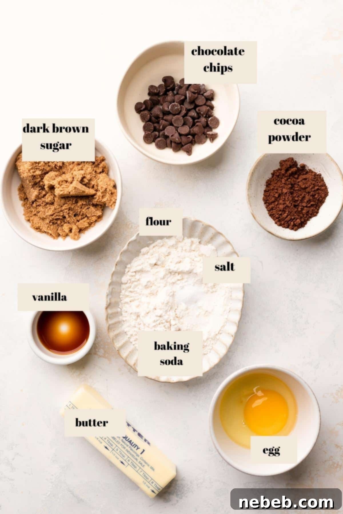 ingredients needed for the chocolate cookie dough.