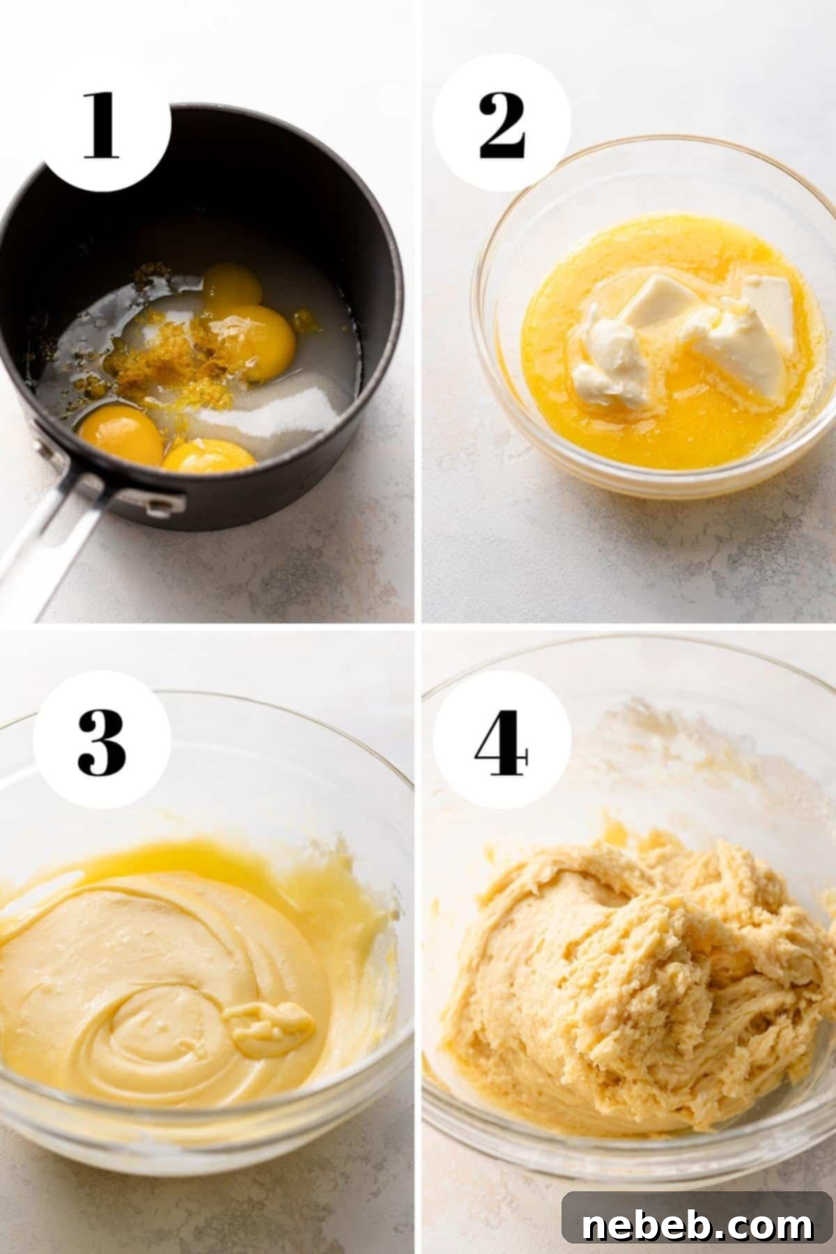 Simple Sunshine Lemon Squares 4 a process collage of the steps for making lemon curd cookies.