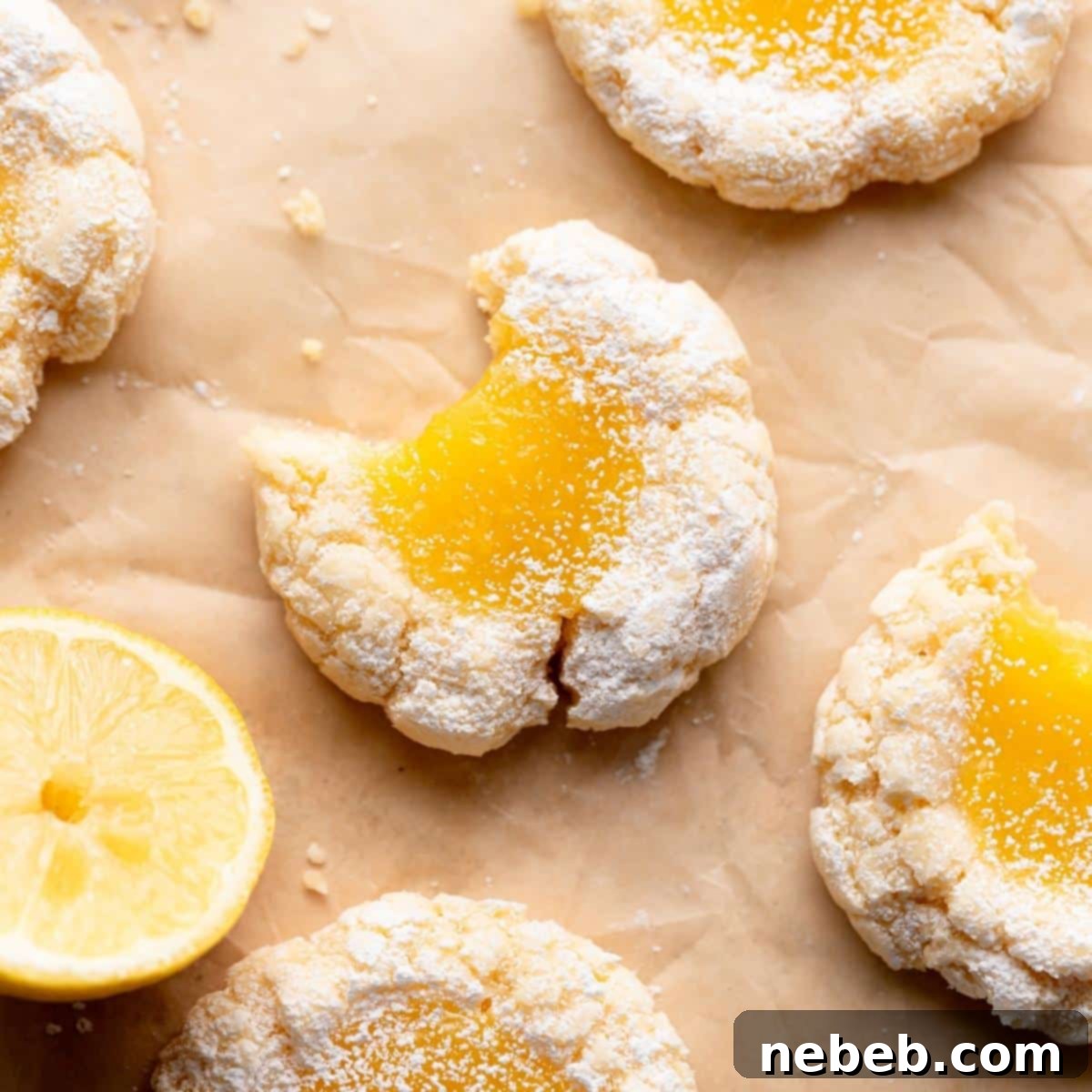Simple Sunshine Lemon Squares 7 lemon bar cookies on parchment paper.