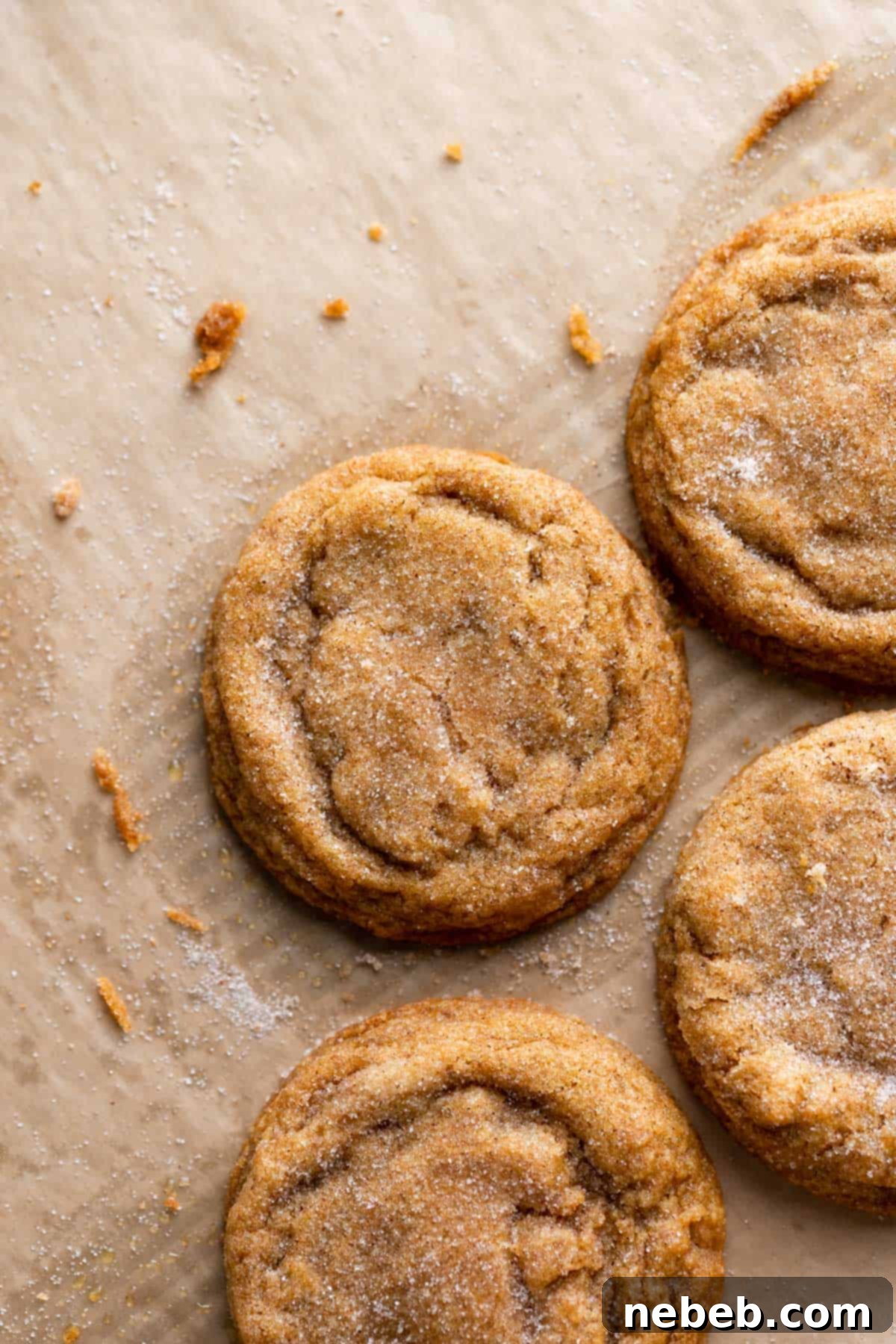 Spiced Pumpkin Snickerdoodle Delights 11 Chewy pumpkin cookies on a baking sheet.