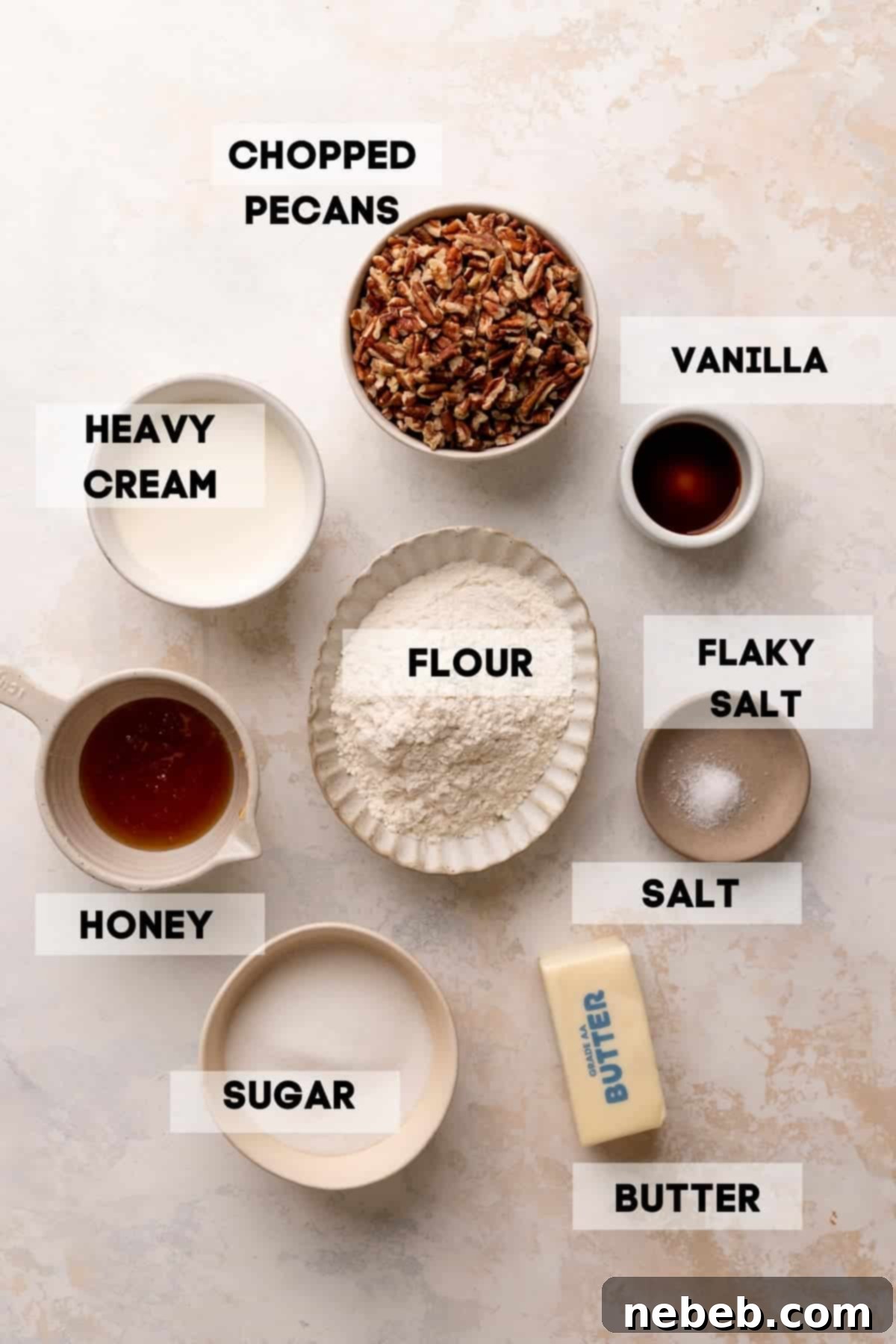 ingredients needed to make pecan bars.
