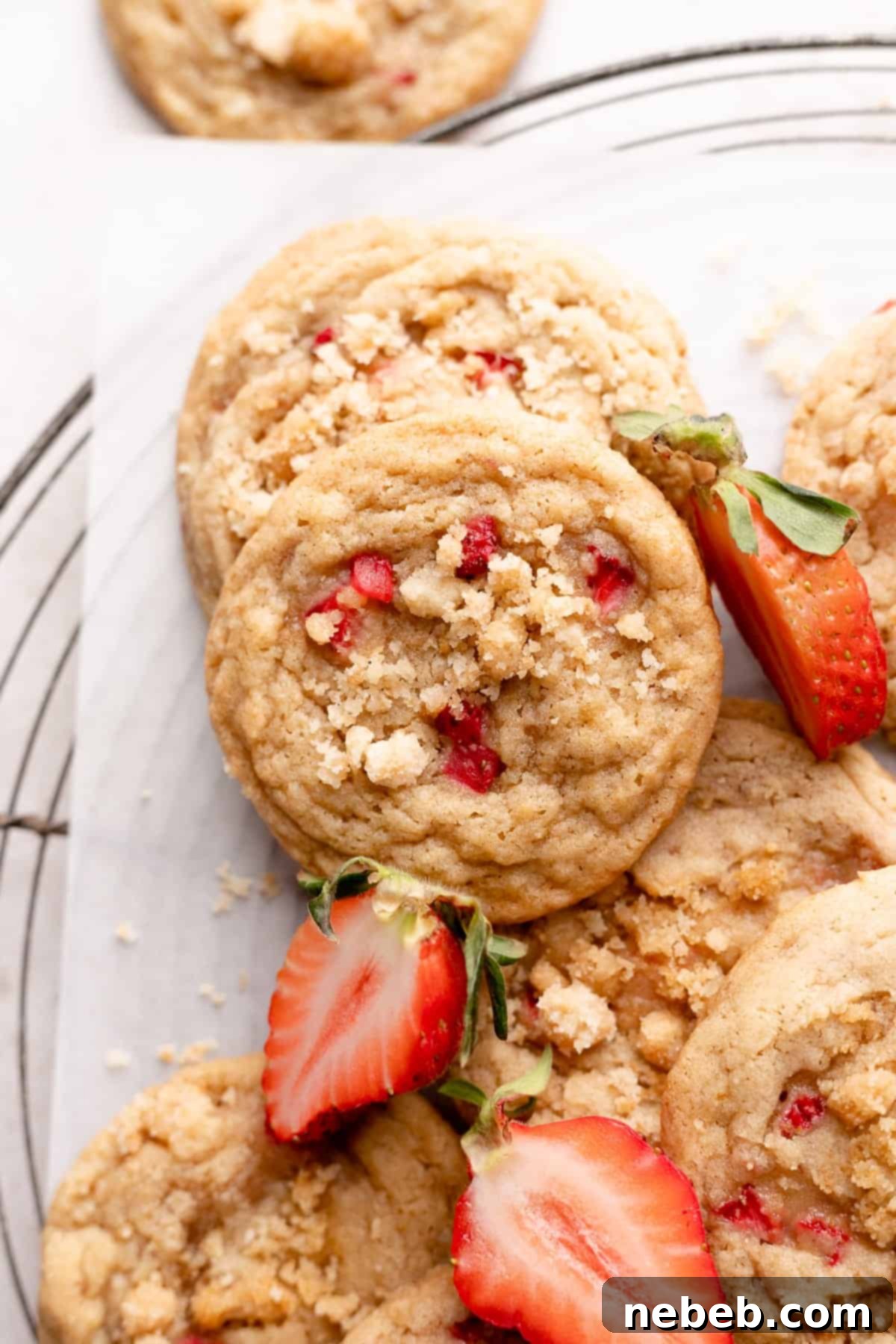 strawberry shortcake cookies on parchment paper.