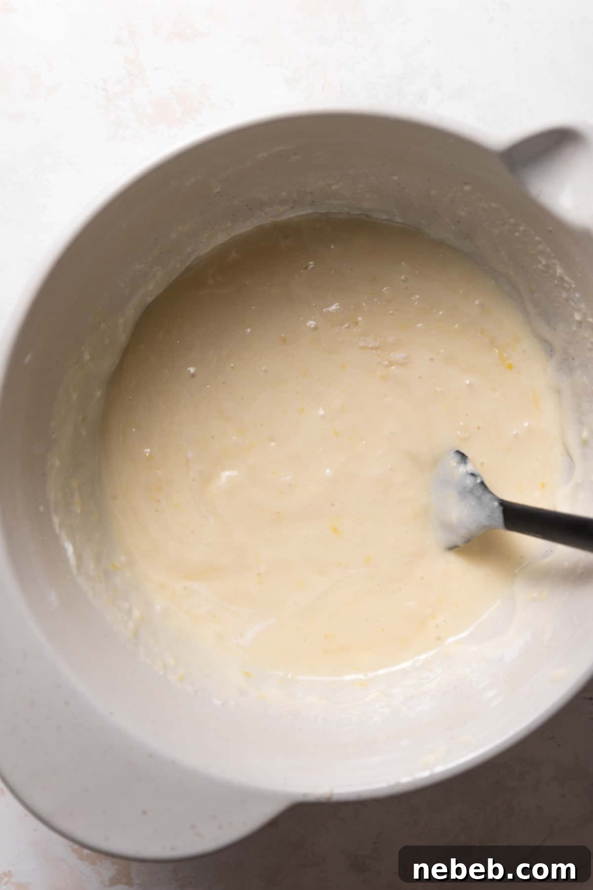 cake batter in a mixing bowl.