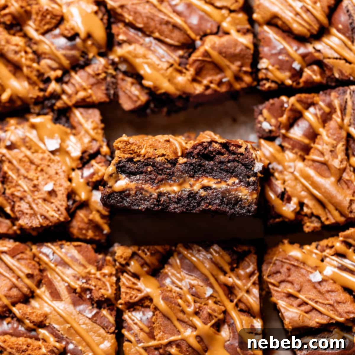 biscoff brownie with a layer of cookie butter in the center.