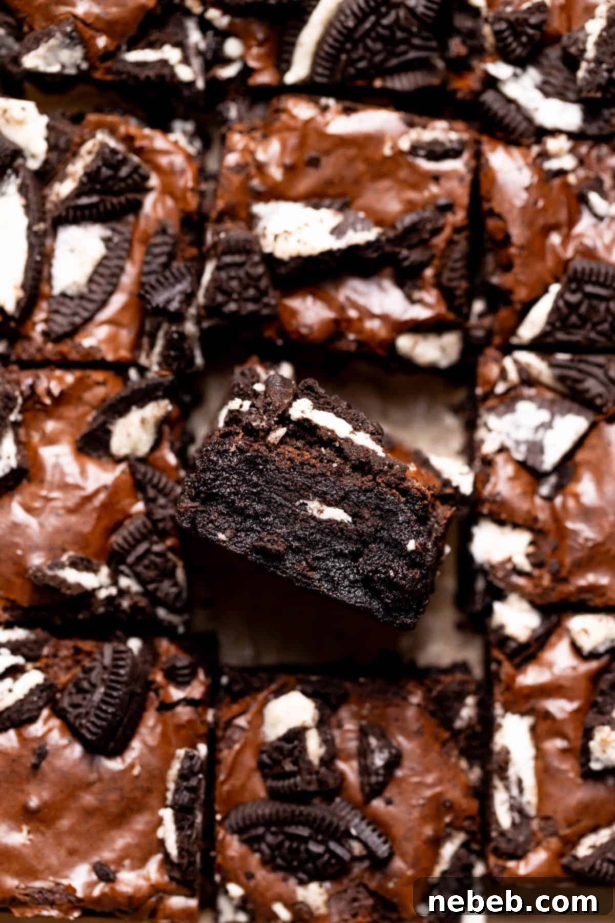 an oreo brownie topped with chopped oreos.