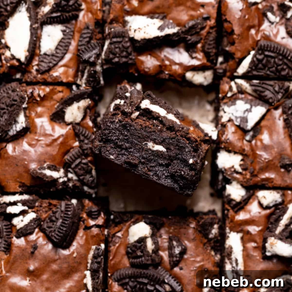 oreo brownie topped with chopped oreo cookies.