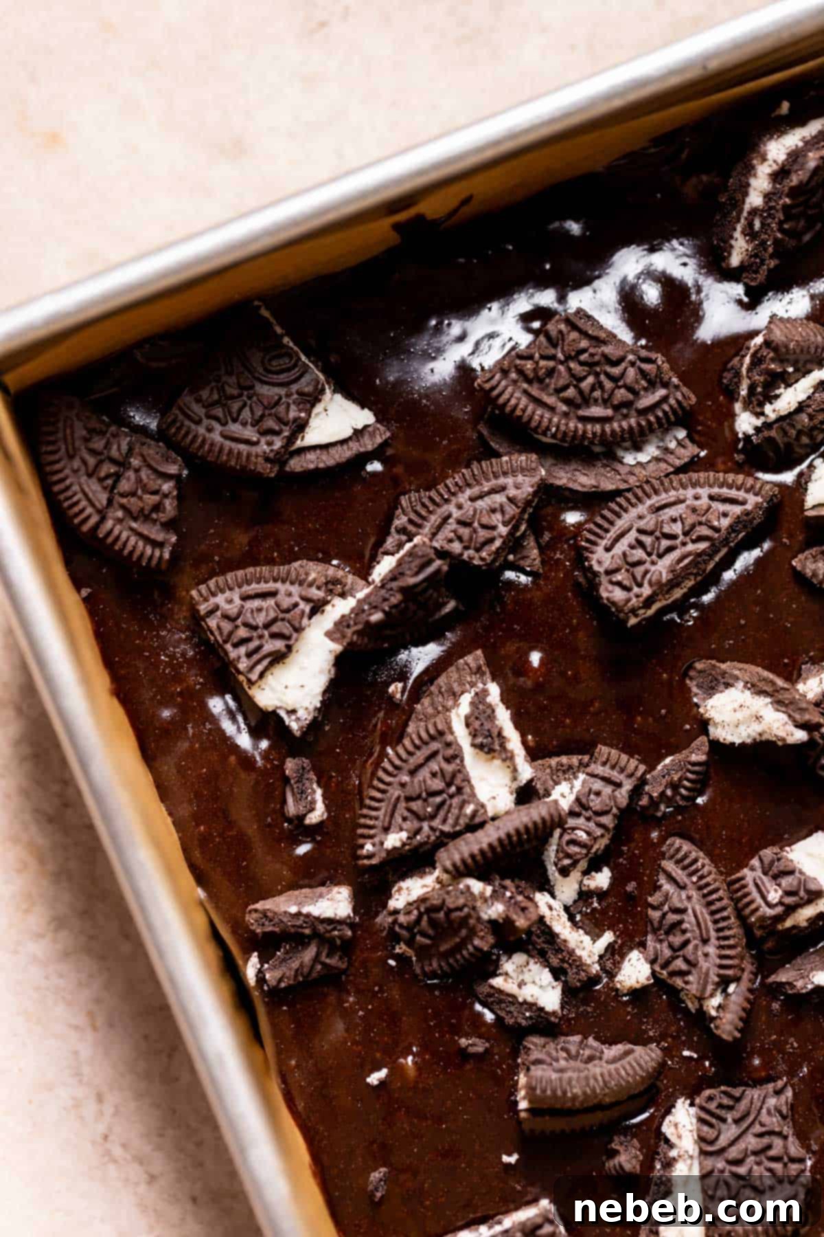 chopped oreo cookies on top of the brownie batter before baking.
