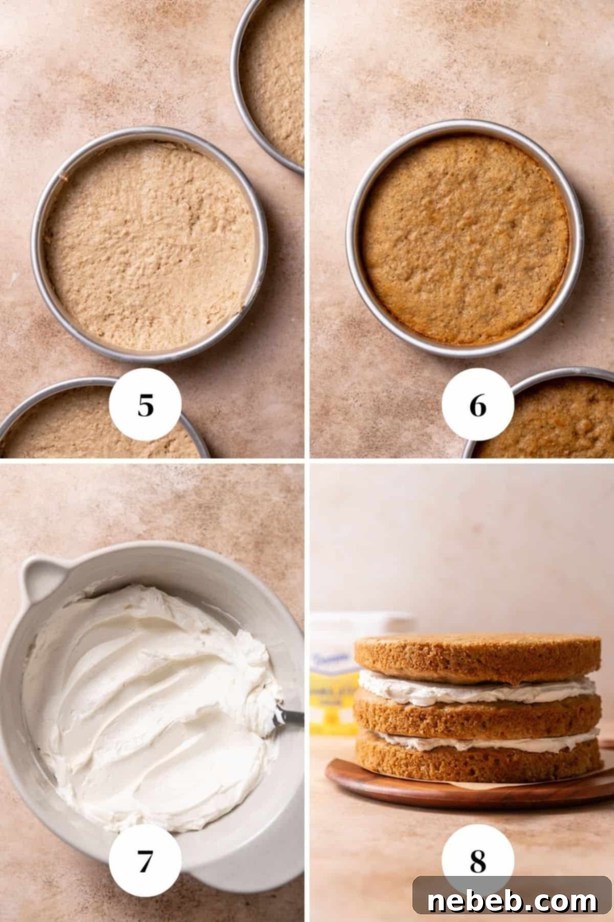 Oatmeal Cream Dream Cake 5 a process collage of the steps for assembling oatmeal cream pie cake.