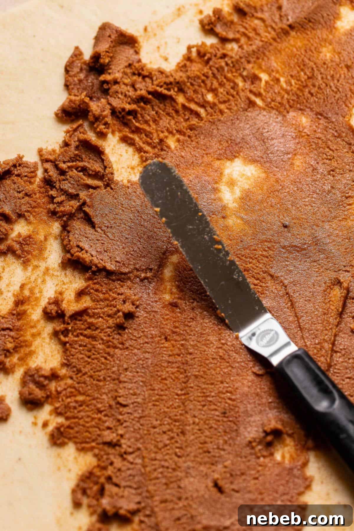 Cinnamon sugar being spread across the cinnamon roll dough.