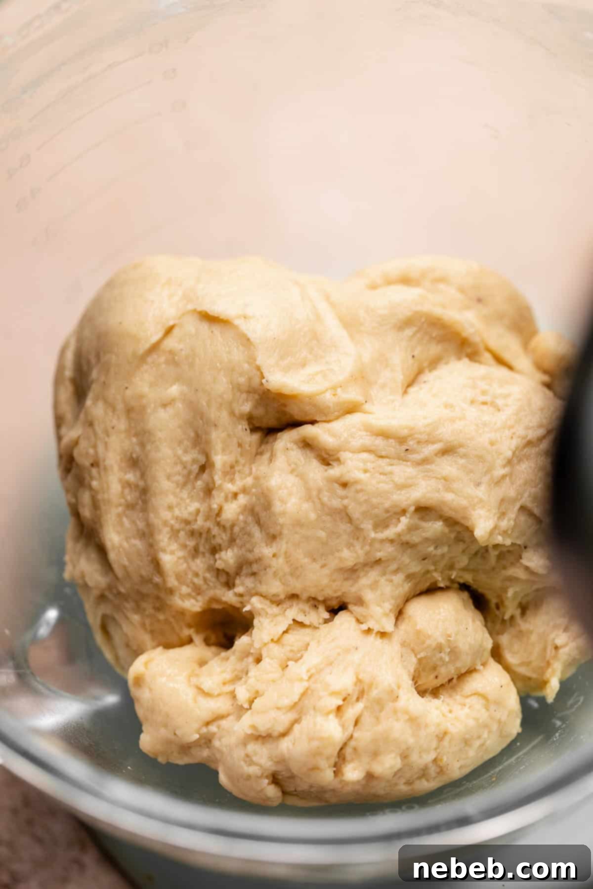 The cinnamon roll dough after the butter is kneaded in.