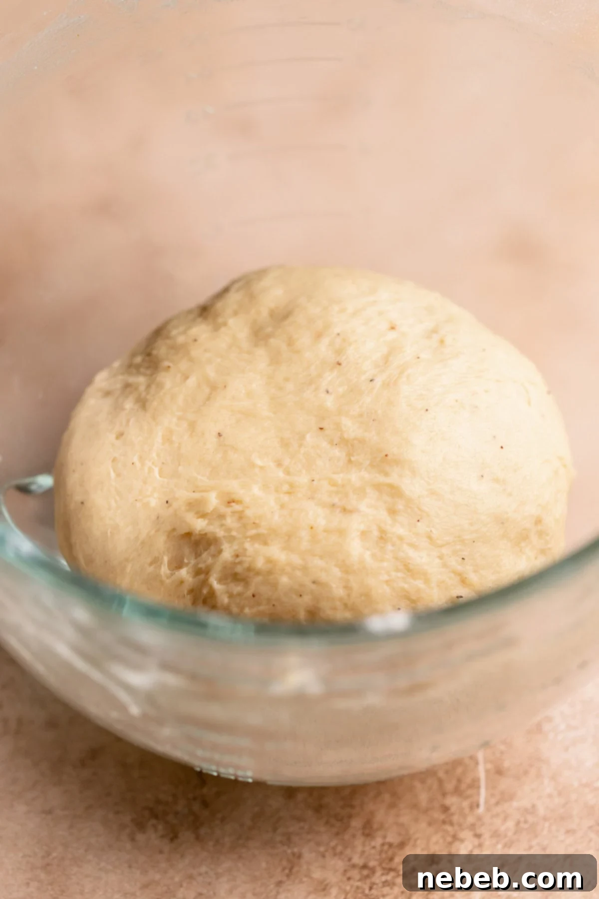 The formed dough ball in a mixing bowl.