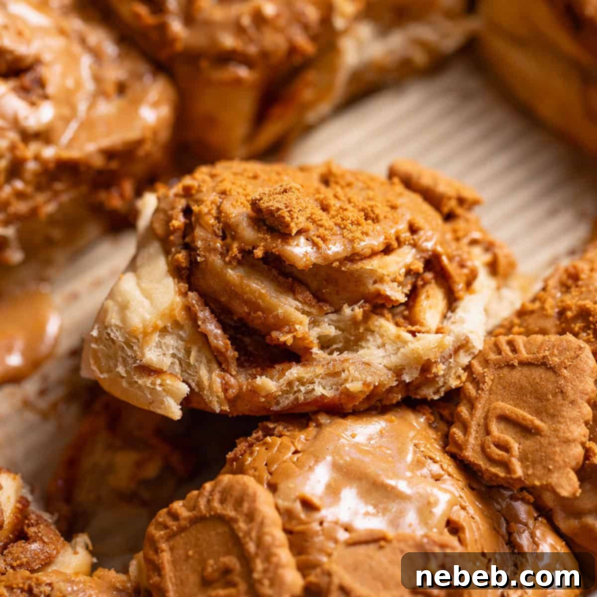 Cookie butter rolls in a baking pan, ready to be served.
