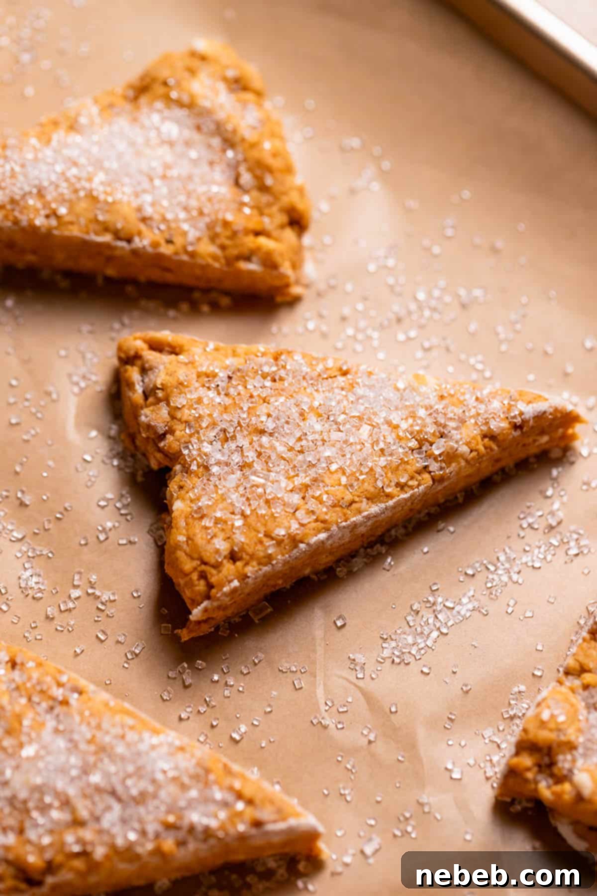 Pumpkin scones with sparkling sugar on top before baking.