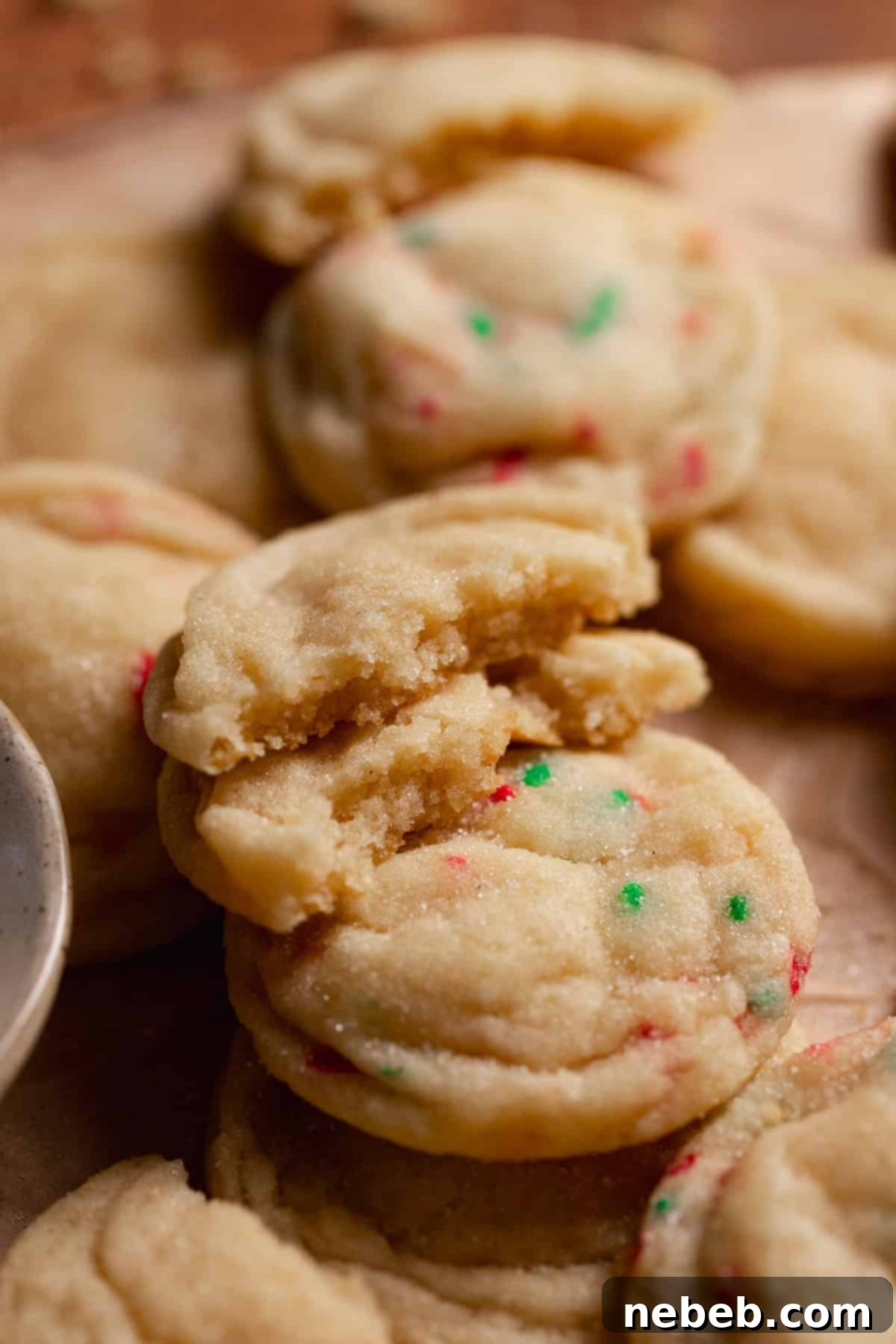 A cookie broken in half to show the soft centers.