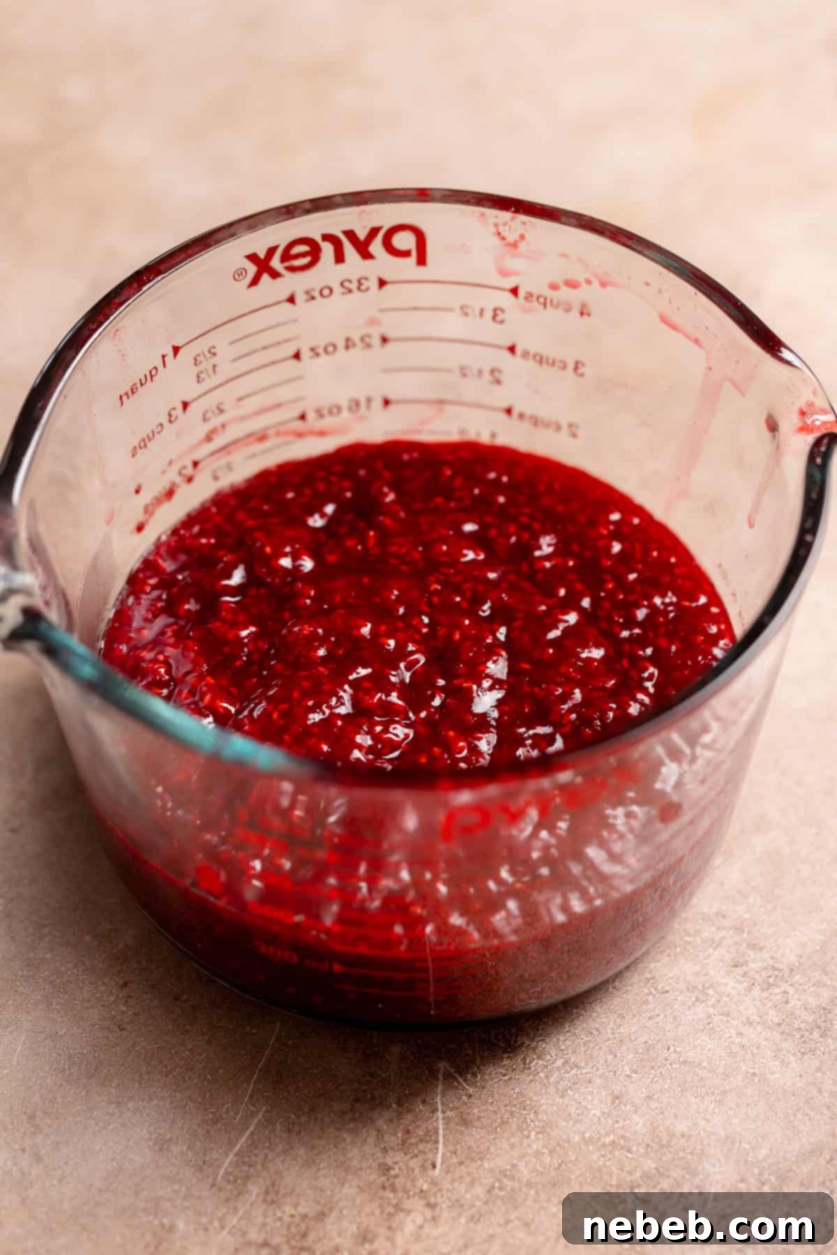 Zesty Lemon Raspberry Delight 3 Vibrant homemade raspberry jam, freshly prepared, in a clear glass bowl, showcasing its rich color and texture.