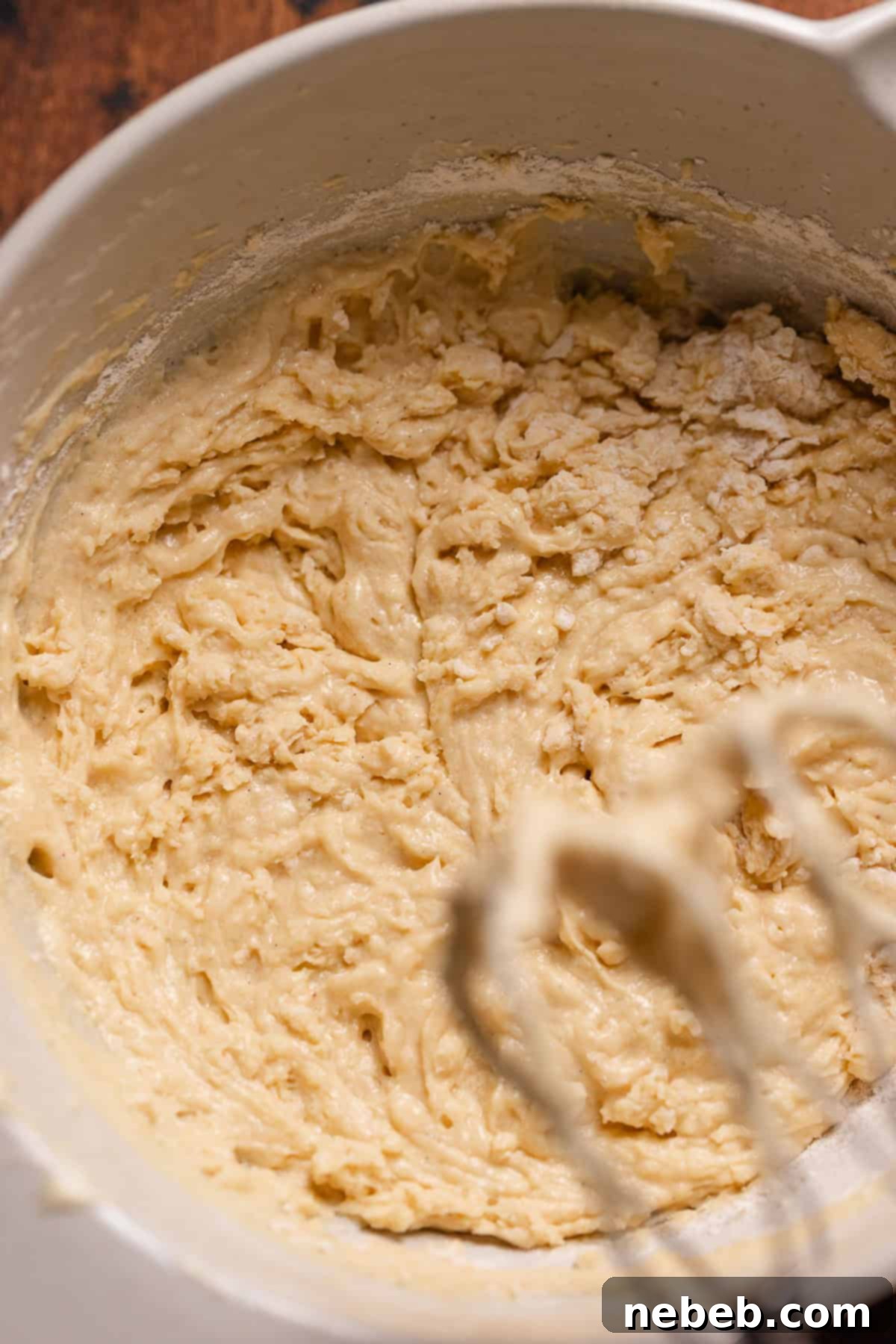 Luscious Blueberry Sour Cream Coffee Cake 4 Sour cream coffee cake batter in a mixing bowl.