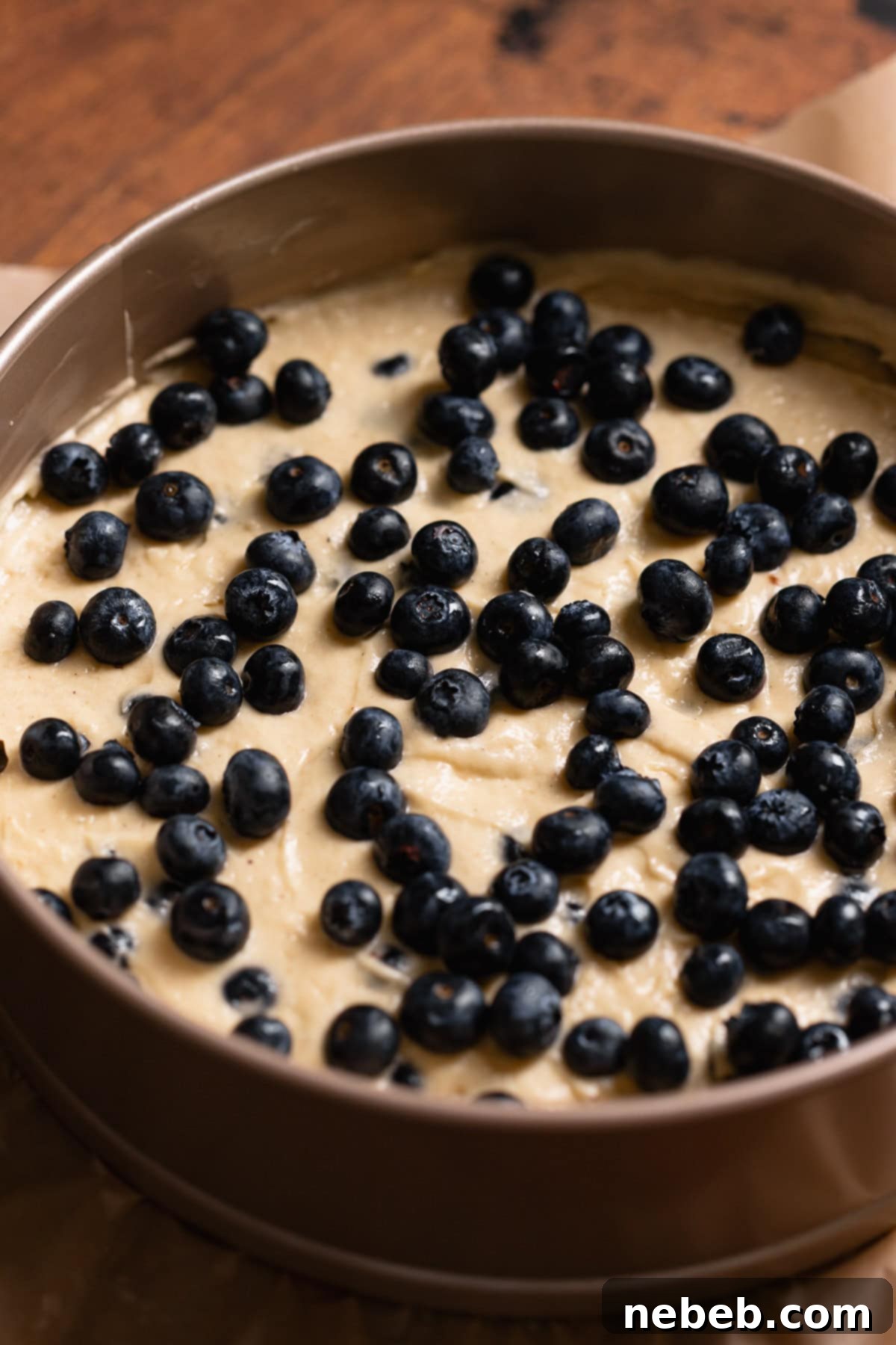 Luscious Blueberry Sour Cream Coffee Cake 6 Coffee cake batter with fresh blueberries on top.