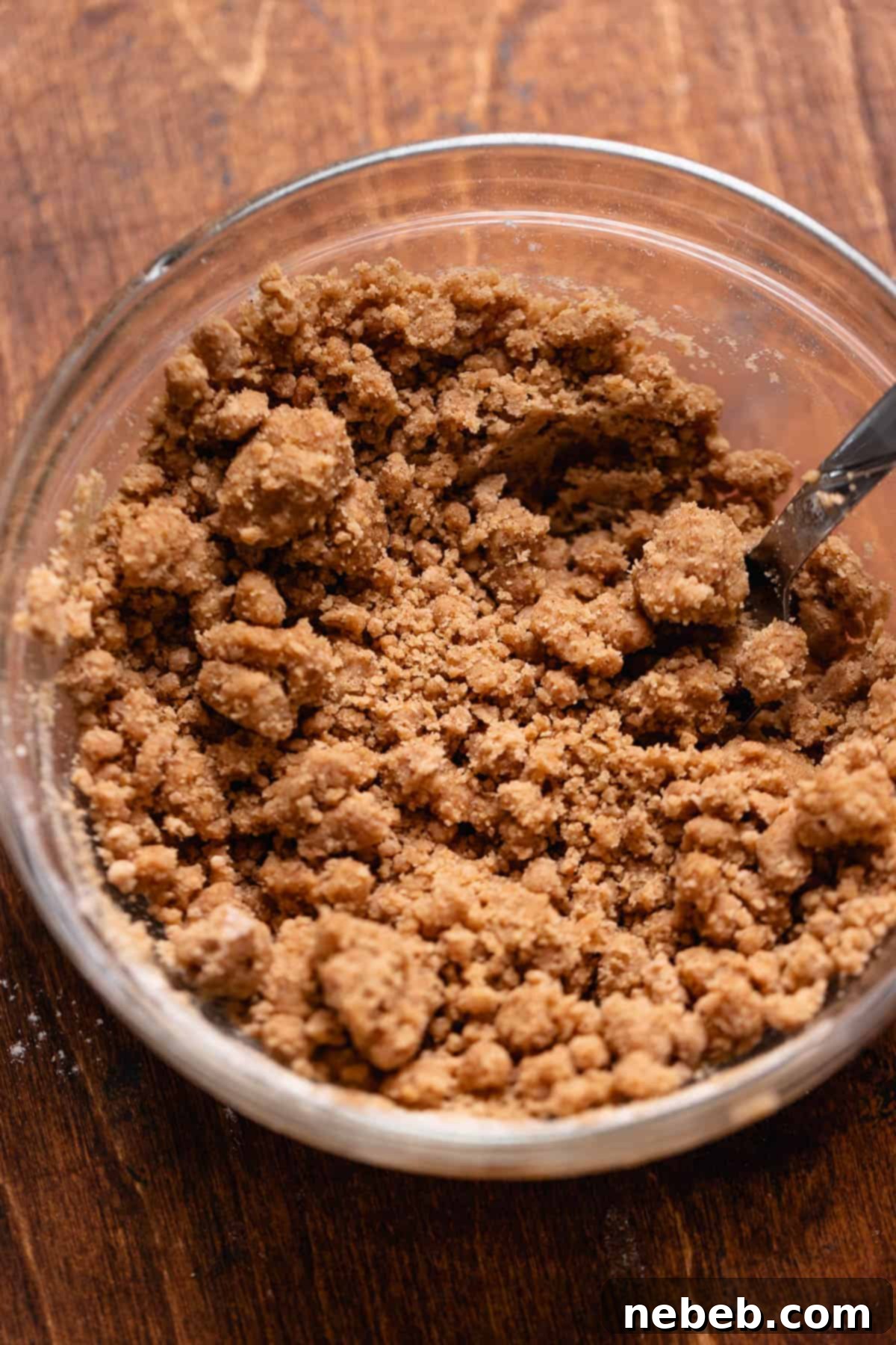 Luscious Blueberry Sour Cream Coffee Cake 7 Brown sugar cinnamon streusel topping in a bowl.
