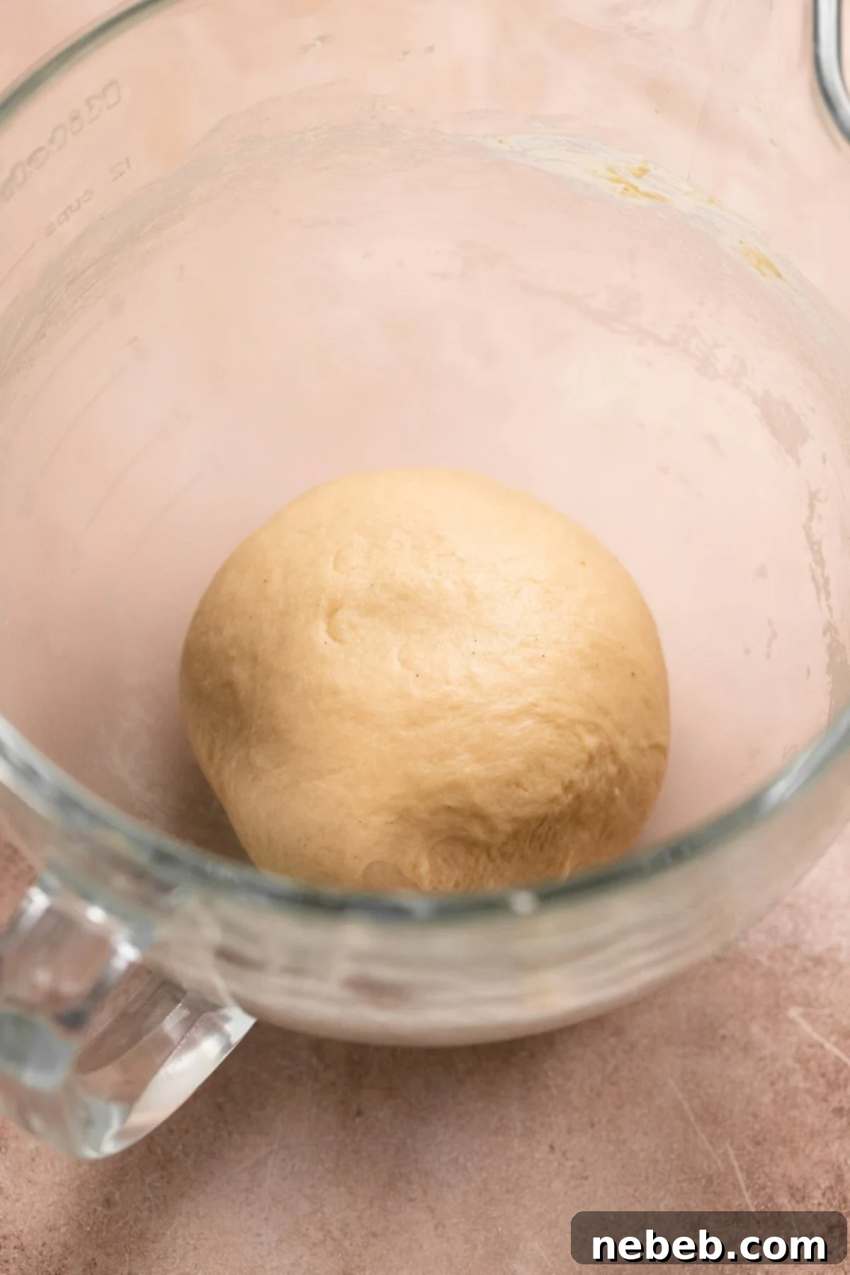 Bread dough resting in a mixer bowl.