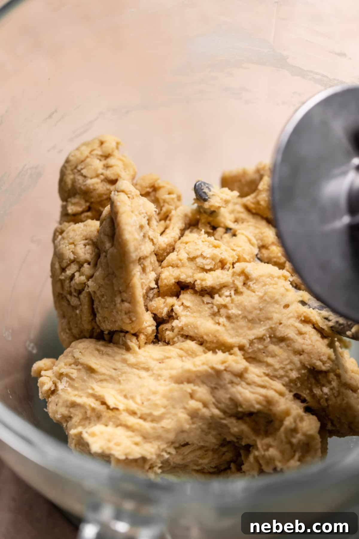 Decadent Banana Pudding Cinnamon Rolls 4 A rough dough ball in a stand mixer before butter is added.