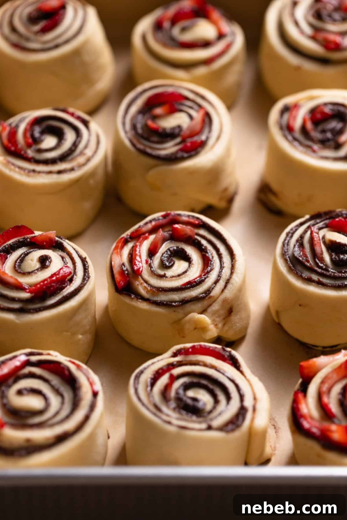 Neapolitan rolls arranged in a baking pan, ready for their second proof.
