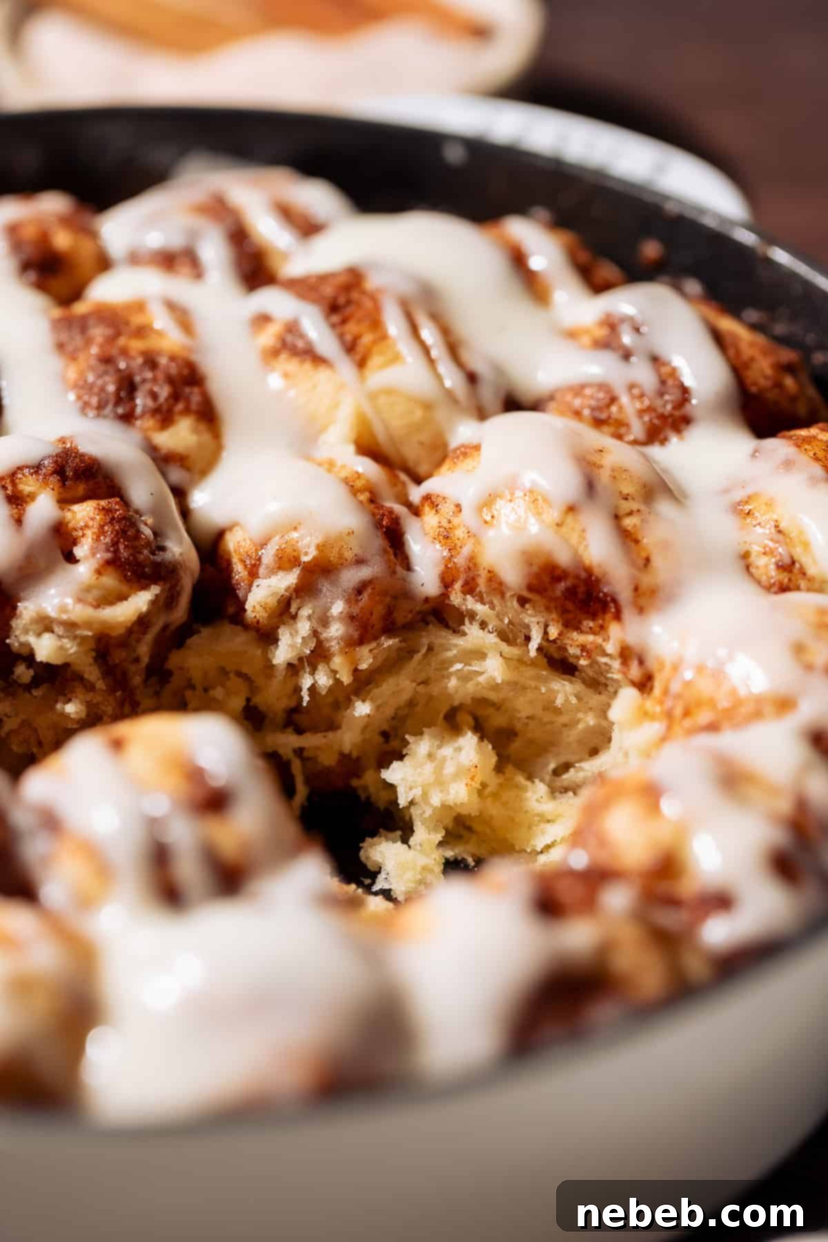 A side shot of the inside of the baked monkey bread to show the fluffy texture.