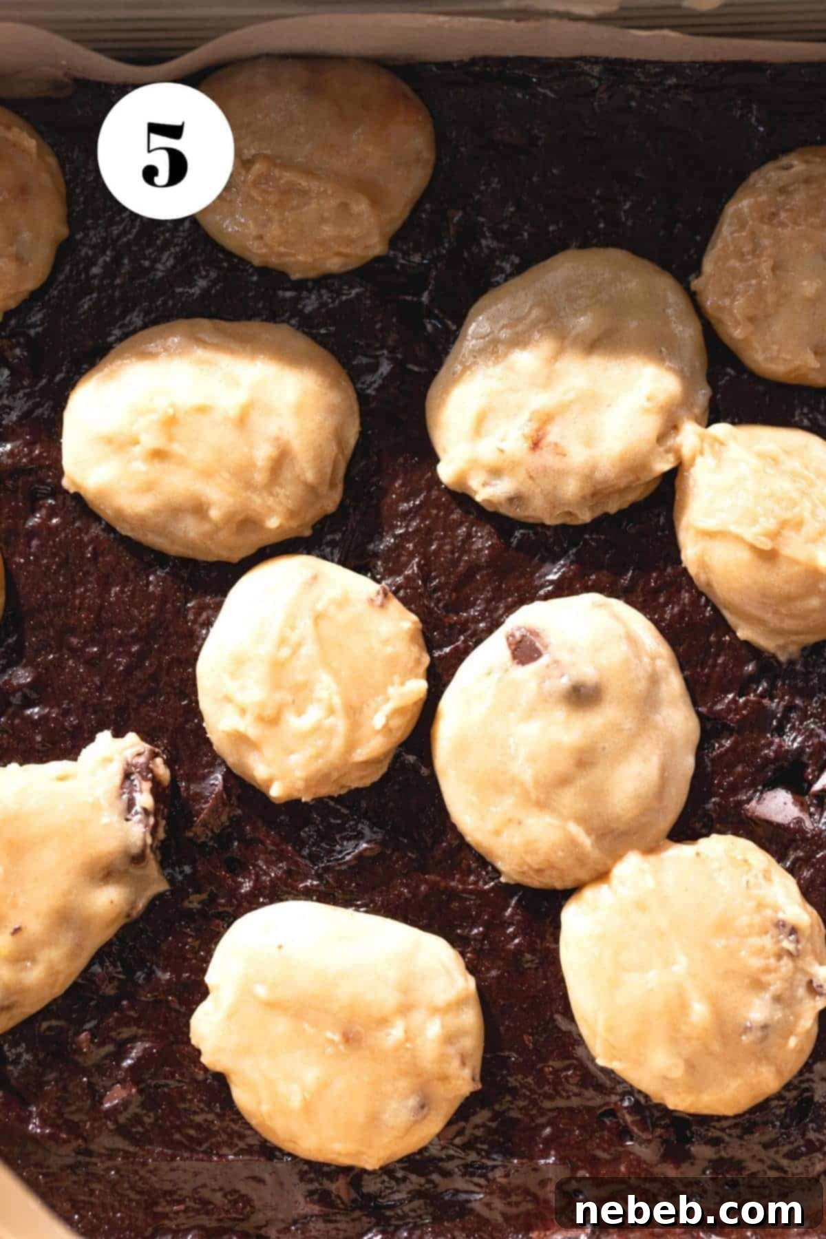 Brownie Blondie Bliss 5 A captivating process shot illustrating the two distinct batters, rich brownie and sweet blondie, carefully layered in a baking pan, creating a beautiful foundation before swirling.