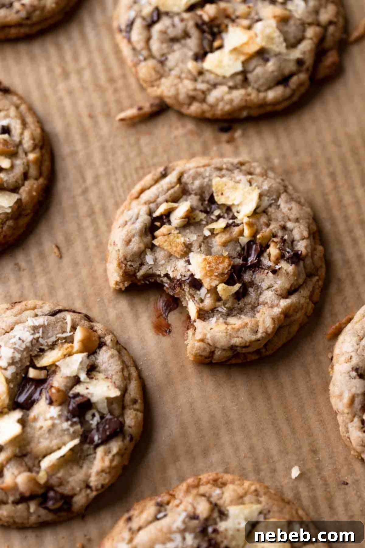 Freshly baked million dollar cookies cooling on a baking tray, garnished with extra toppings.