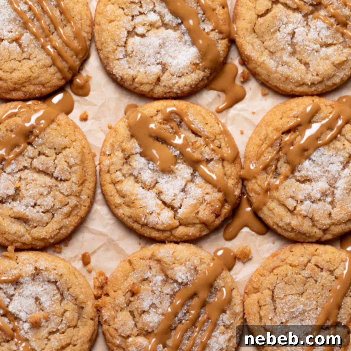 Peanut butter miso cookies drizzled with peanut butter.
