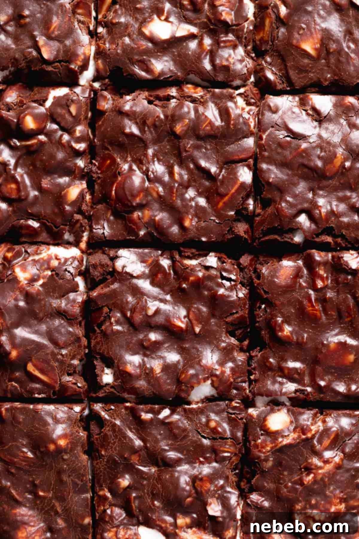 Rocky road brownies cut into squares.