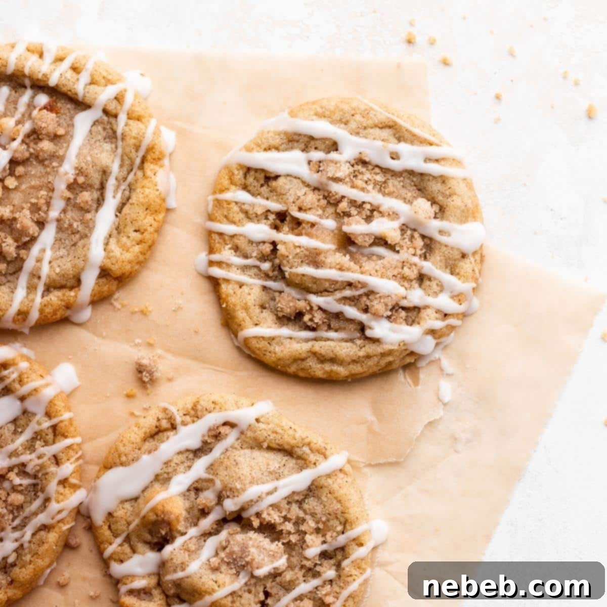 coffee cake cookies on a piece of parchment paper.