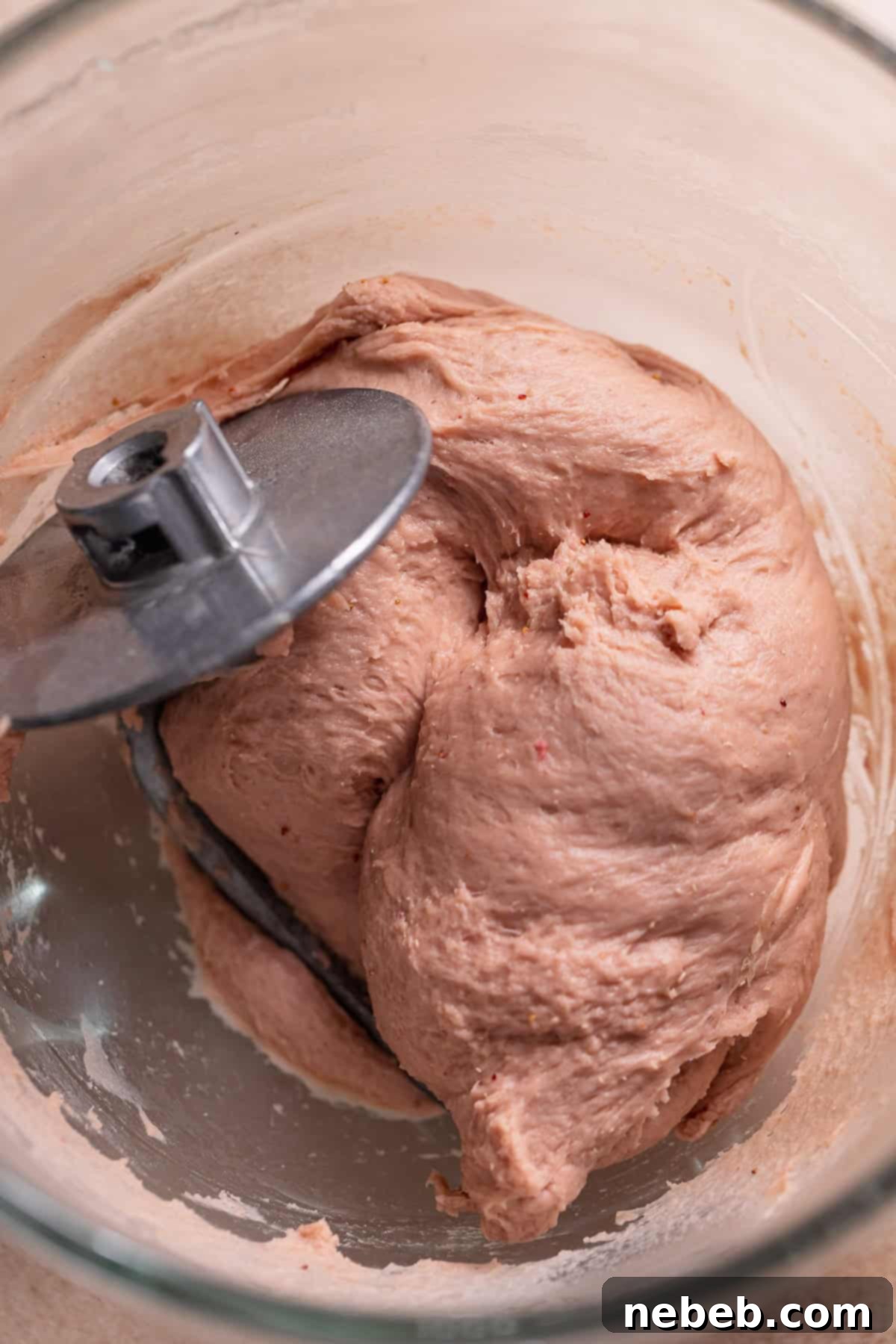 Triple Strawberry Dream Donuts 4 Soft pink dough resting in a mixing bowl.