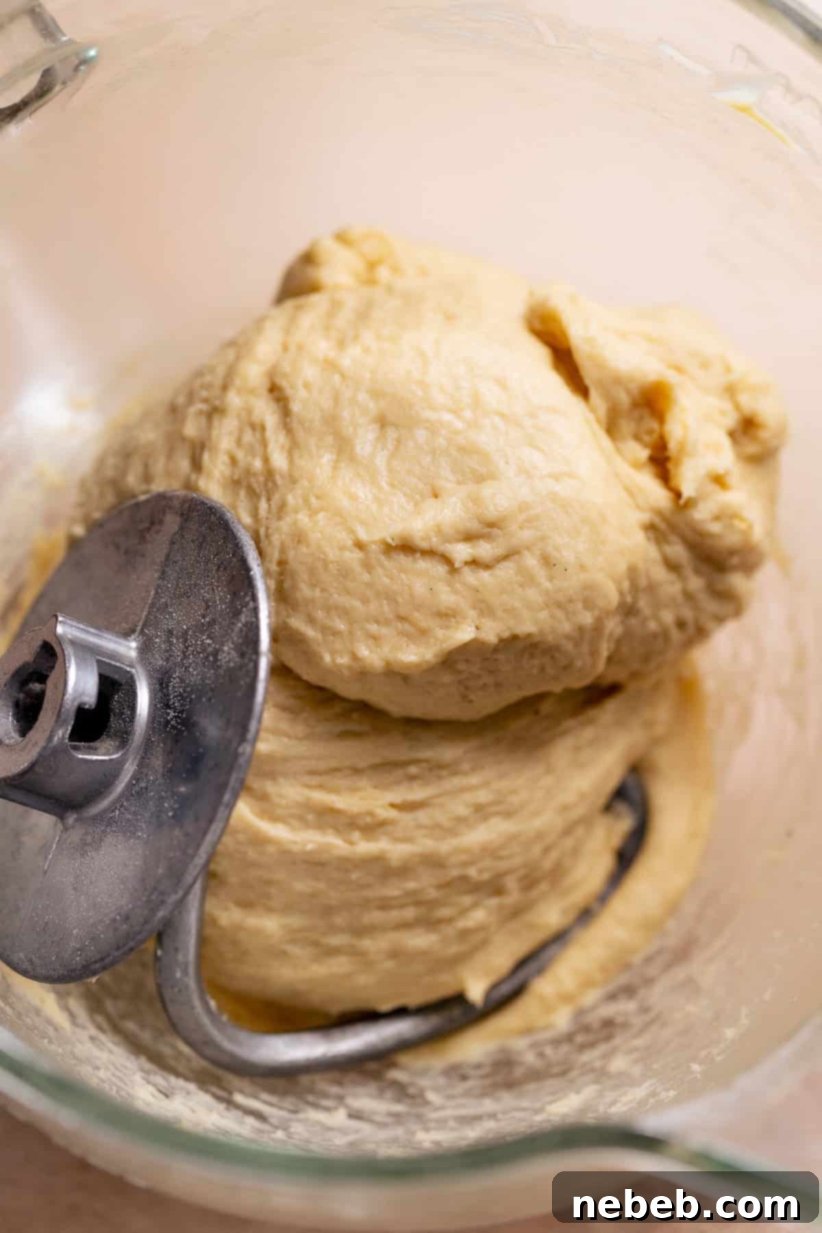 Banana Bread Cinnamon Rolls 5 Soft banana yeast dough kneaded in a stand mixer with a dough hook.